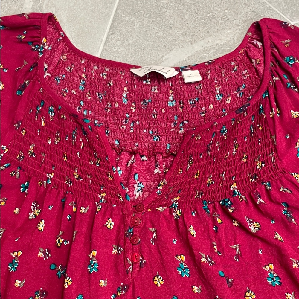 Caffé Marrakesh Maroon Floral Blouse --  Size Large - Picture 4 of 8